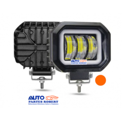 FAROS LED CUADRADO CON LUZ BLANCA CON 3 LUPAS Y ARILLO GEL EN COLOR AMBAR EXCELENTE ILUMINACION JUEGO 2 PIEZAS OEM. FAL105Y