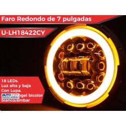 UNIDAD LED REDONDA 22  LED BICOLOR BLANCO Y AMBAR CON LUPAS 1 PIEZA OEM. U-LH18422CY