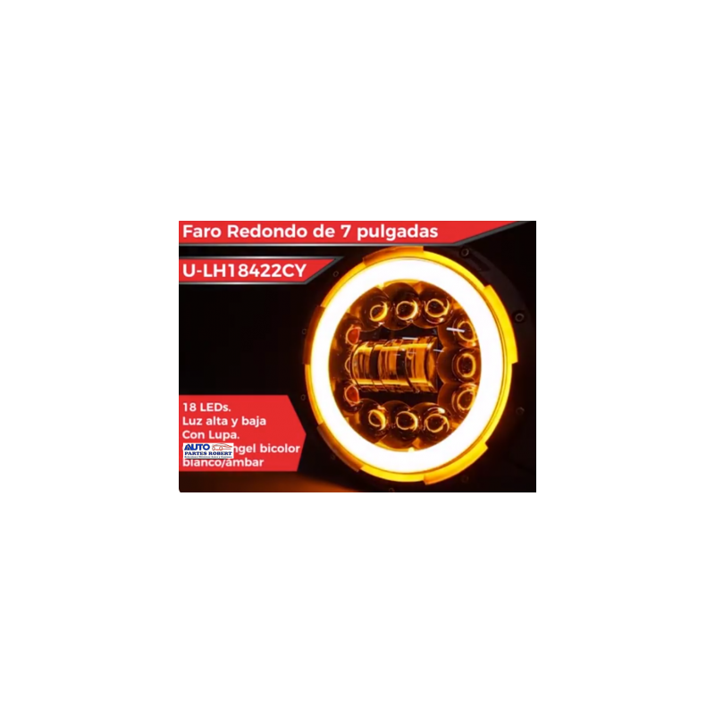 UNIDAD LED REDONDA 22  LED BICOLOR BLANCO Y AMBAR CON LUPAS 1 PIEZA OEM. U-LH18422CY