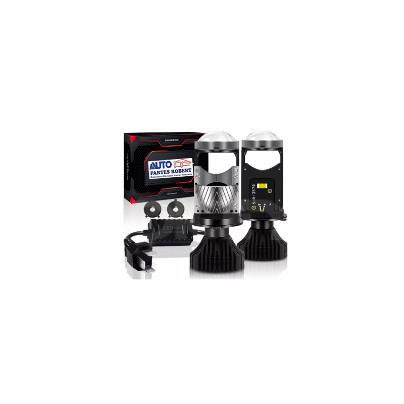 FOCO LED H4 CON LUPA 28.000 LUMENES CON CAMBUS LUZ EXTREMA JUEGO 2 PIEZAS OEM.