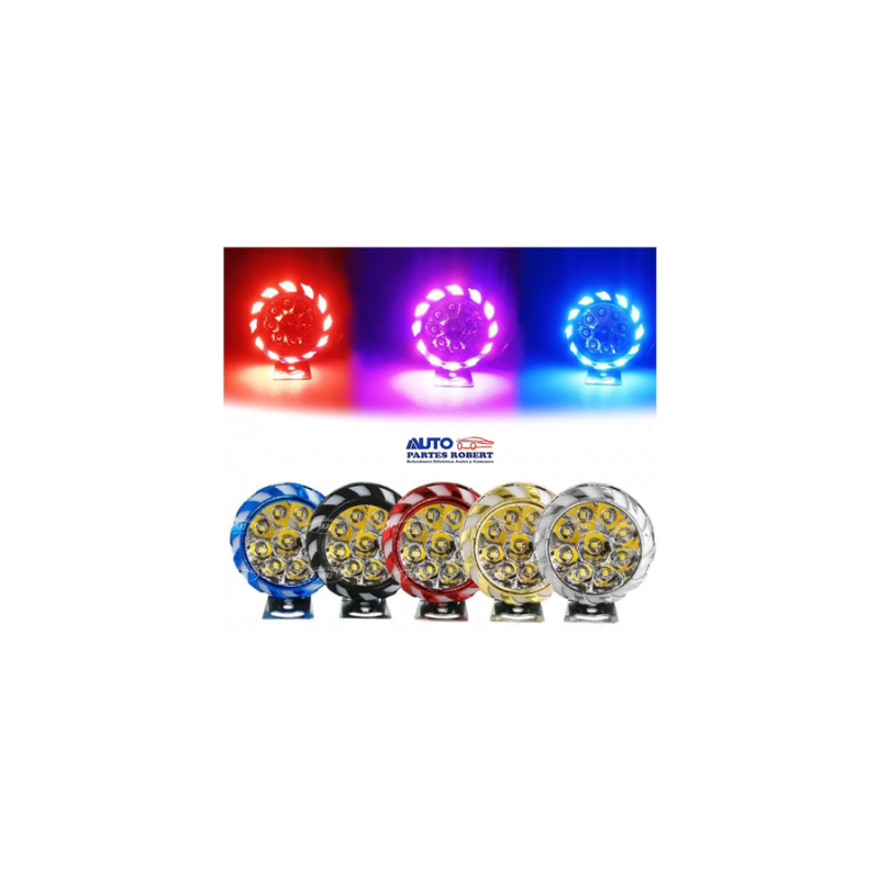 FAROS LED REDONDO TIPO REHILETE CON LUZ FIJA Y ESTROBO IDEAL EN MOTO Y AUTO COMPACTO EXCELENTE ILUMINACION OEM. FALM2BK JUEGO 2 