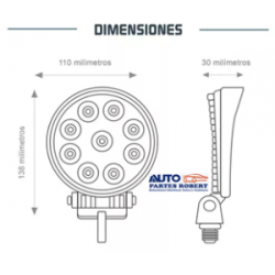 FARO LED REDONDO 9 LED TIPO REVERCERO CON DOBLE FUNCION FIJO Y ESTROBO 2000 LUMEN  OEM.