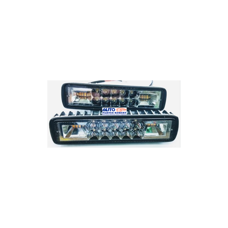 FARO LED RECTANGULAR TIPO BARRA 10 LED FRONTALES DE COLOR BLANCO 6 LED LATERALES CON ESTROBO EN COLOR AMBAR 12 30V  JUEGO 2 PIEZ