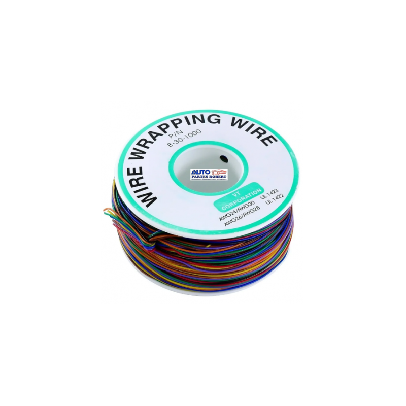 CABLE PLASTICO KYNAR AWG ELECTRONICA 8 COLORES CALIBRE 30 IDEAL PARA PRUEBAS DE PROYECTOS ESCOLARES DE ELECTRONICA ROLLO CON 25 