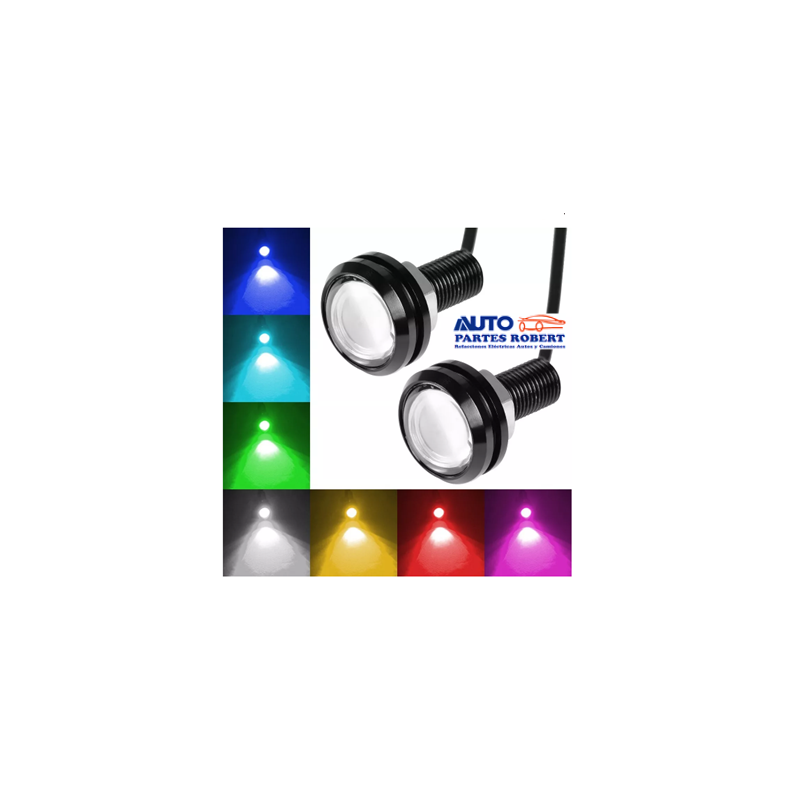 LUZ LED OJO DE AGUILA COLOR BLANCO CON TORNILLO 2 FUNCIONES FIJO Y ESTROBO  JUEGO 2 PIEZAS