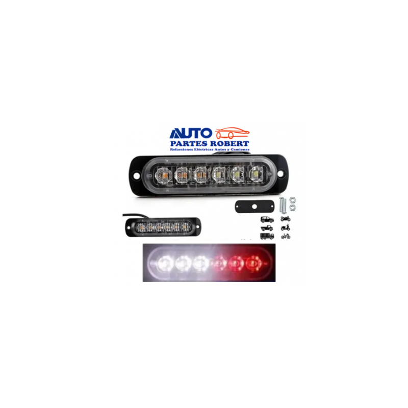 LUZ ESTROBO LATERAL 6 LED TIPO AMBULANCIA  VARIAS FUNCIONES EN COLOR ROJO BLANCO OEM.
